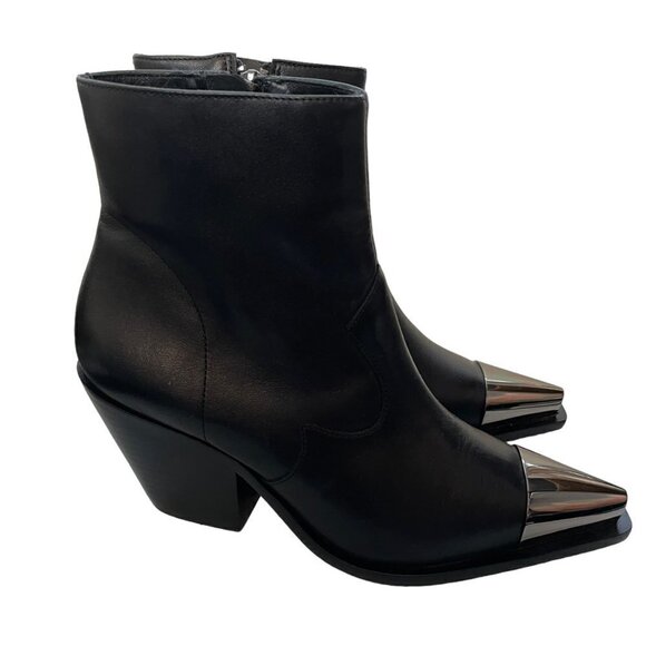 NWOB Dundas X Revolve Gigi Leather Metal Cap Toe Bootie Black Size 5.5 - Picture 5 of 12